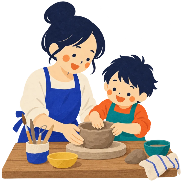 親子で器づくりを楽しむイラスト